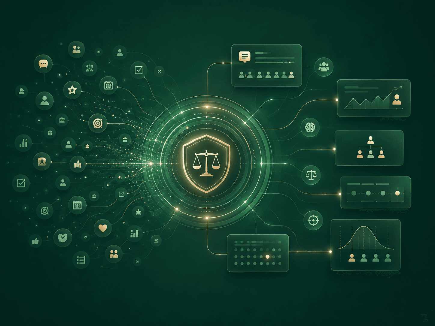 TARA bias engine — signals flowing into a fairness shield